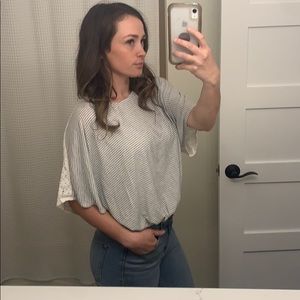 Grey stripped Crop Top Crochet Lace Flower Back M